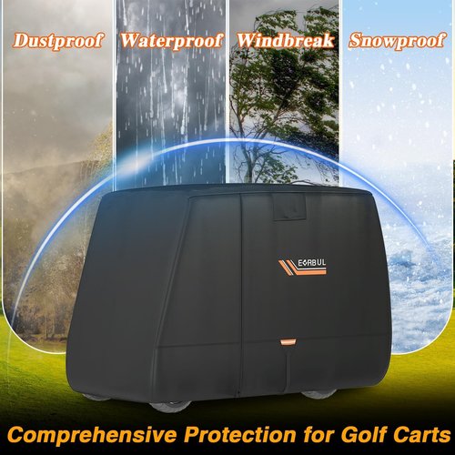 EVRBUL Golf Cart Cover, 420D Waterproof Golf Cart Covers with Three Zipper Doors Compatible with EZGO, Club Car 6/4+2 Passenger Golf Carts, Windproof Sunproof Dustproof Waterproof Golf Cart Cover