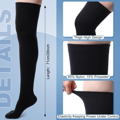 Chicingyou 6 Pair Thigh High Compression Socks for Women Men 15-20 mmHg Over the Knee Compression Support Stockings for Hiking Nurses Running Recovery(Black Grey Check)