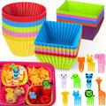 XANGNIER Silicone Lunch Box Dividers - 60 Pcs with Animal Food Picks | Reusable Bento Box Accessories for Kids