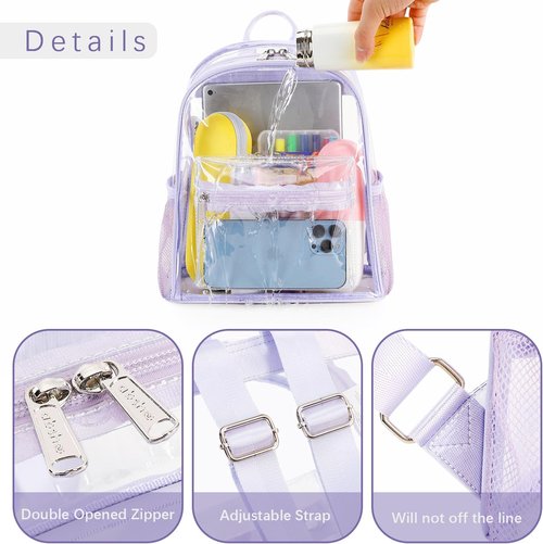 Abshoo Clear Mini Backpack - Stadium Approved Transparent Bag | Small Size 12x12x6 (Purple)