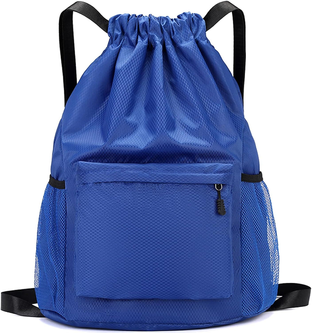 Skiennix Drawstring Backpack - Waterproof Gym Bag with Water Bottle Pocket | Ideal for Sports (Blue)