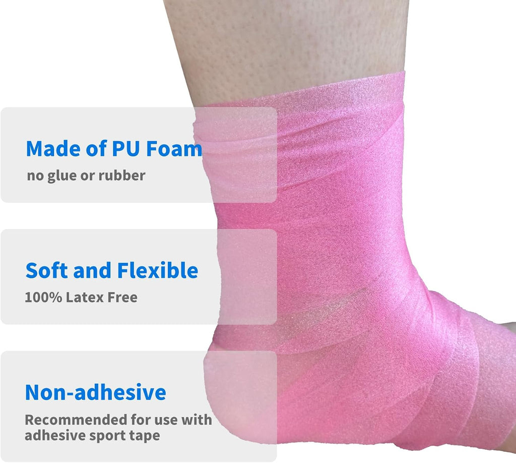 Skiennix Pre Wrap Tape - 3 Rolls of 22 Yards Each | Pink Foam Underwrap for Athletic Headbands