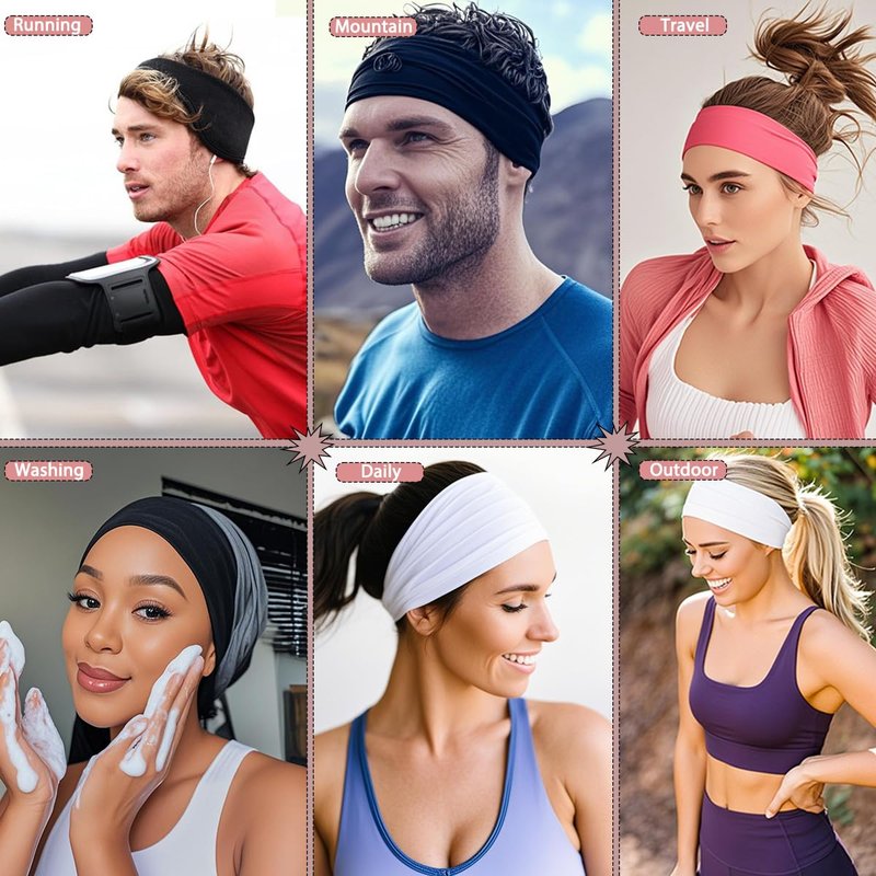 Kachanaa Sports Headbands for Women Non Slip - 6 Pcs Fashion Soft Elastic Fabric Sports Hair Bands for Women' Hair for Daily Workout Yoga Running