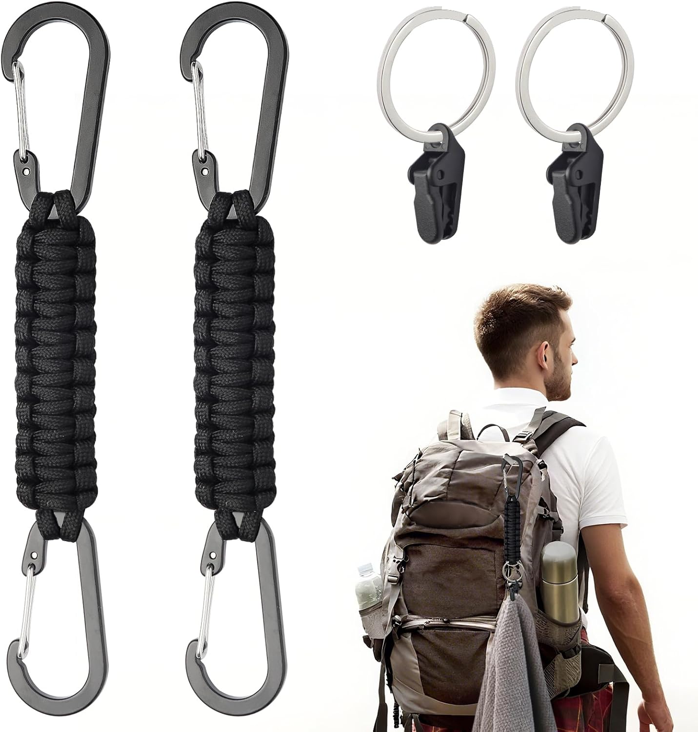Paracord Keychain Carabiner Set - Multi-Function EDC Gear with Tactical Clips & D-Ring Hook for Outdoor Adventures