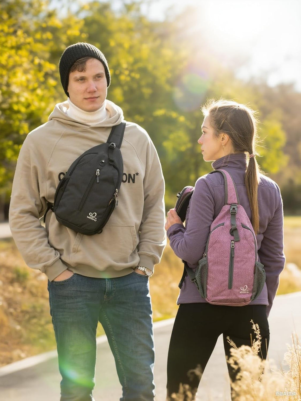 WATERFLY Crossbody Sling Backpack - Lightweight Travel & Hiking Chest Bag | Black Color