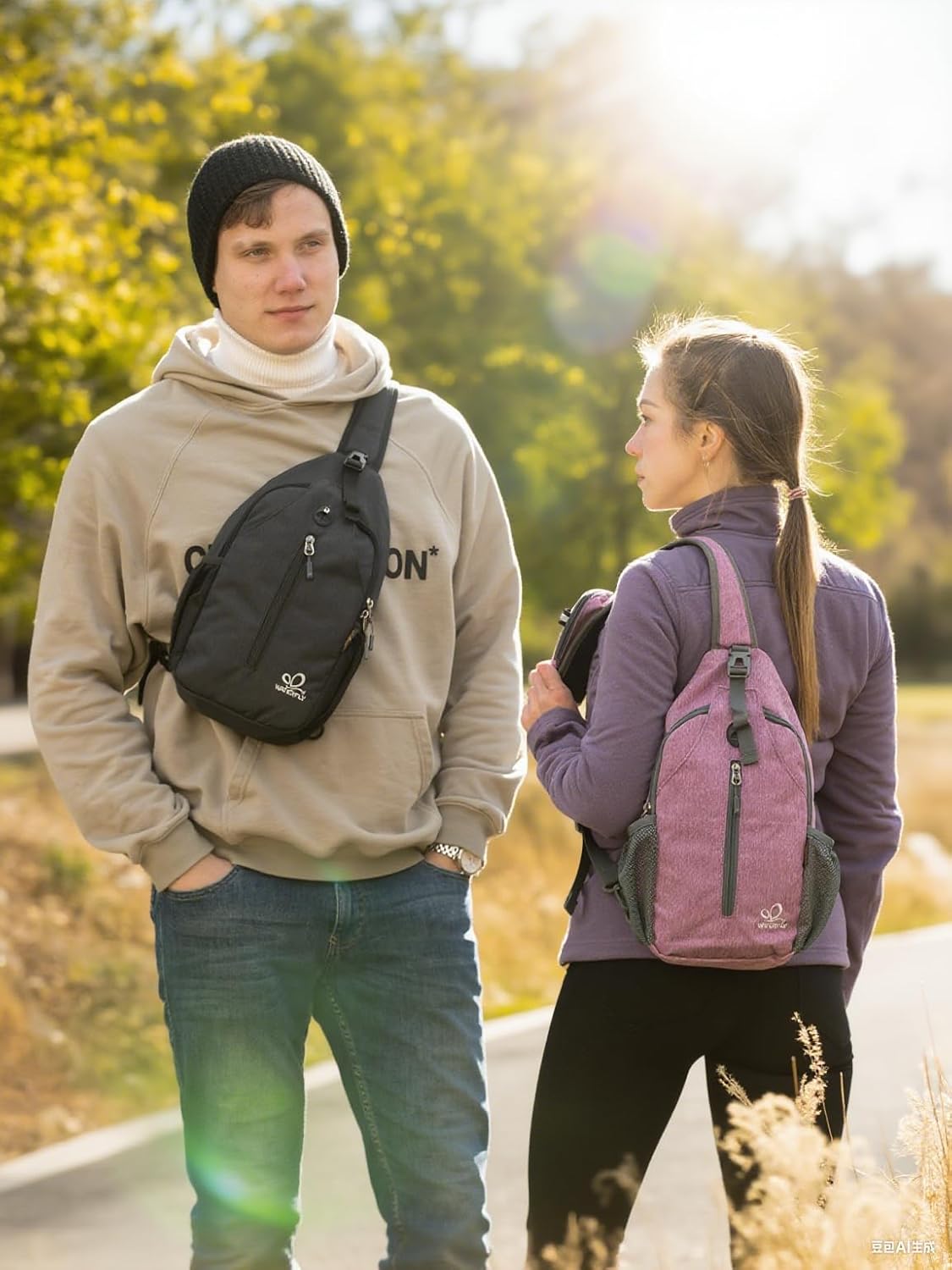 WATERFLY Crossbody Sling Backpack - Lightweight Travel & Hiking Chest Bag | Black Color