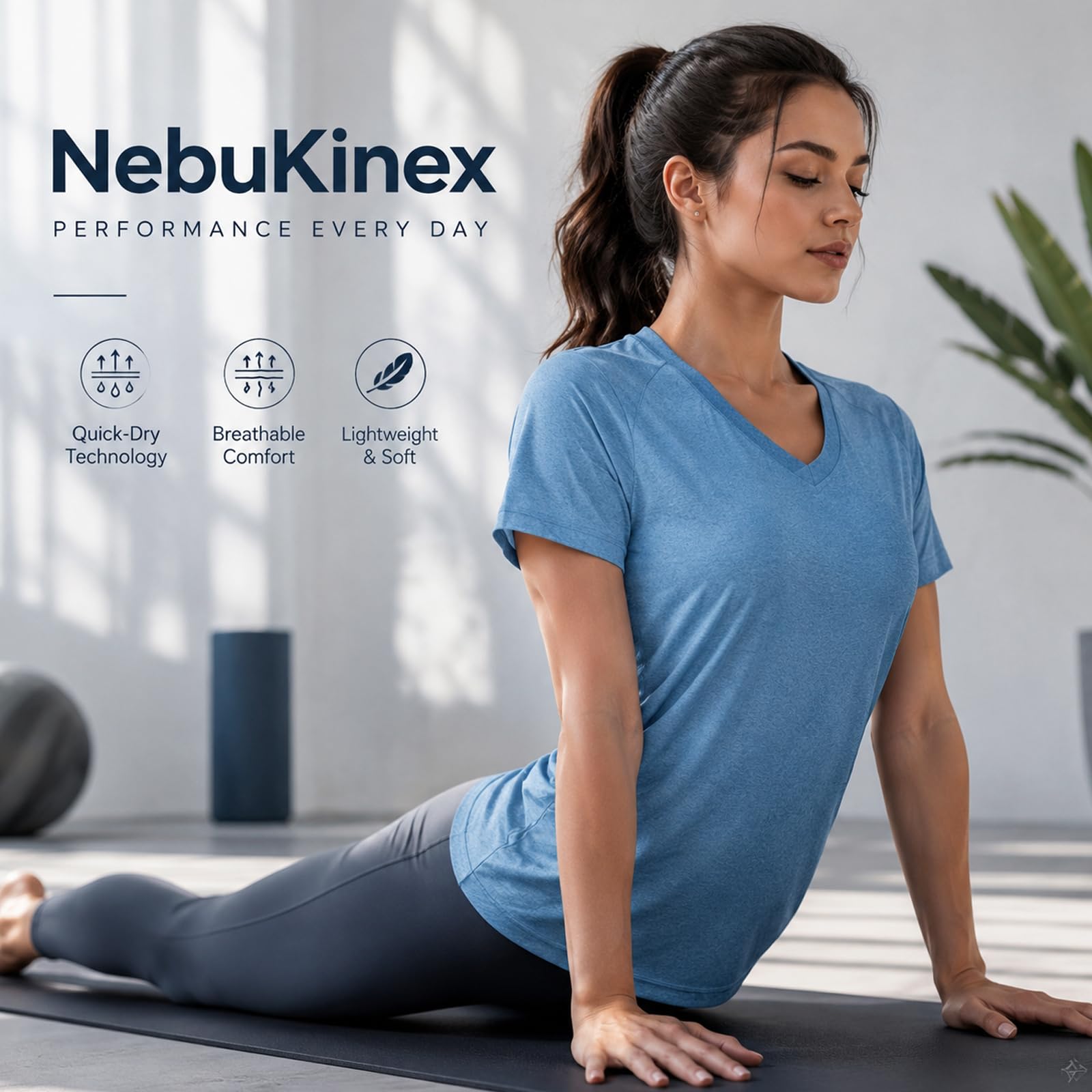 NebuKinex 6 Pack Workout Tops for Women Short Sleeve V-Neck Athletic T Shirts UV UPF 50+ Sun Protection Quick Dry Gym Running Yoga Tee-XL