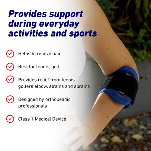 Neo-G Tennis/Golf Elbow Strap - Support For Epicondylitis, Tennis/Golfers Elbow, Sprains & Repetitive Strain, Forearm Pain – Class 1 Medical Device - One Size - Blue