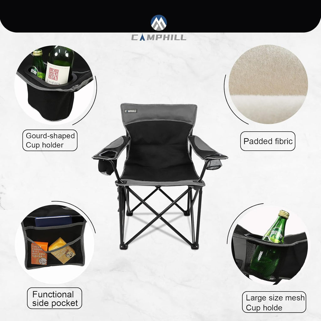 Skiennix Oversized Portable Camping Chair - Collapsible Design with Pocket & Cup Holders | Ideal for Outdoor Adventures
