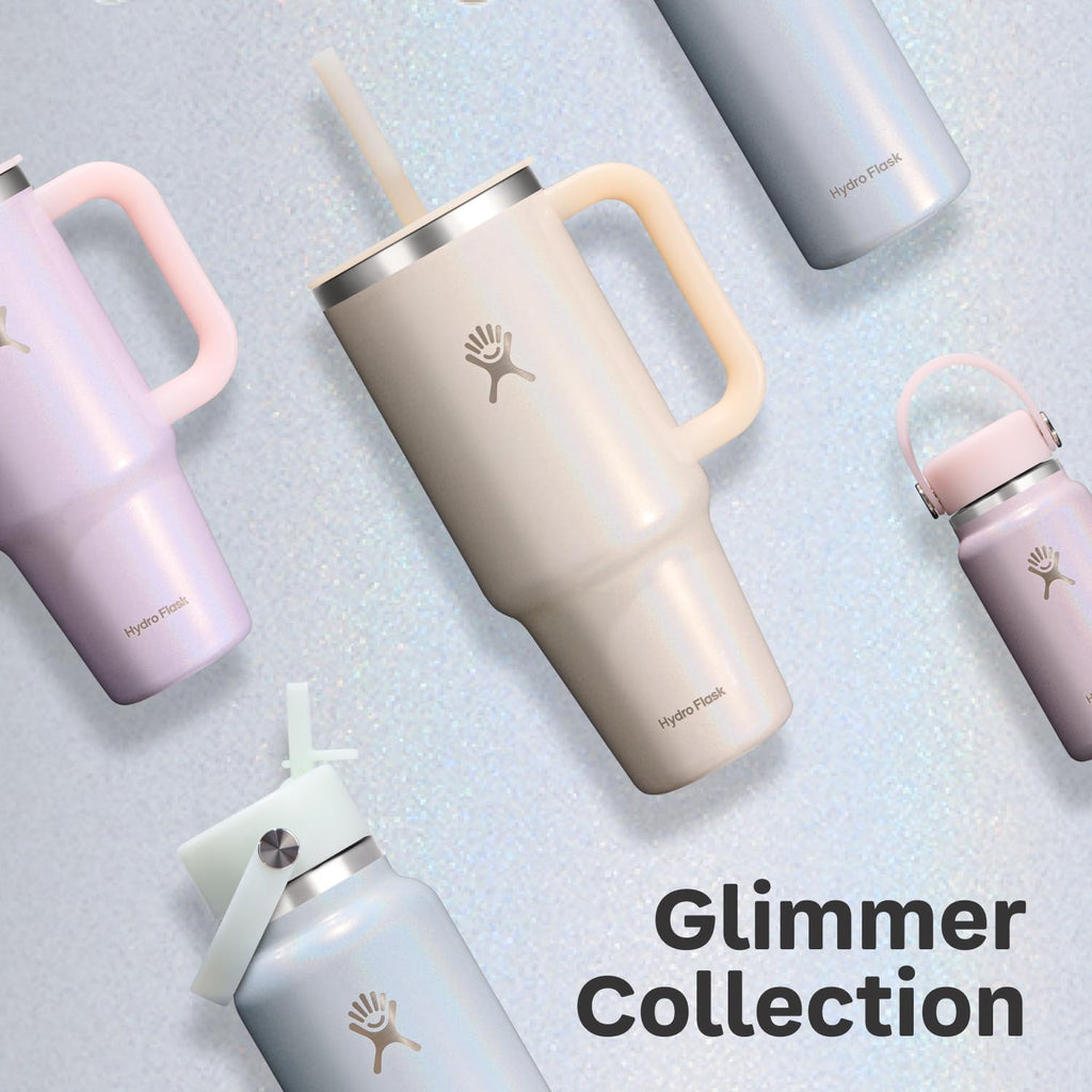 Hydro Flask Water Bottle - Insulated Stainless Steel - Wide Straw Lid, Non Spill, Leakproof in 24 Oz Glimmer Pink