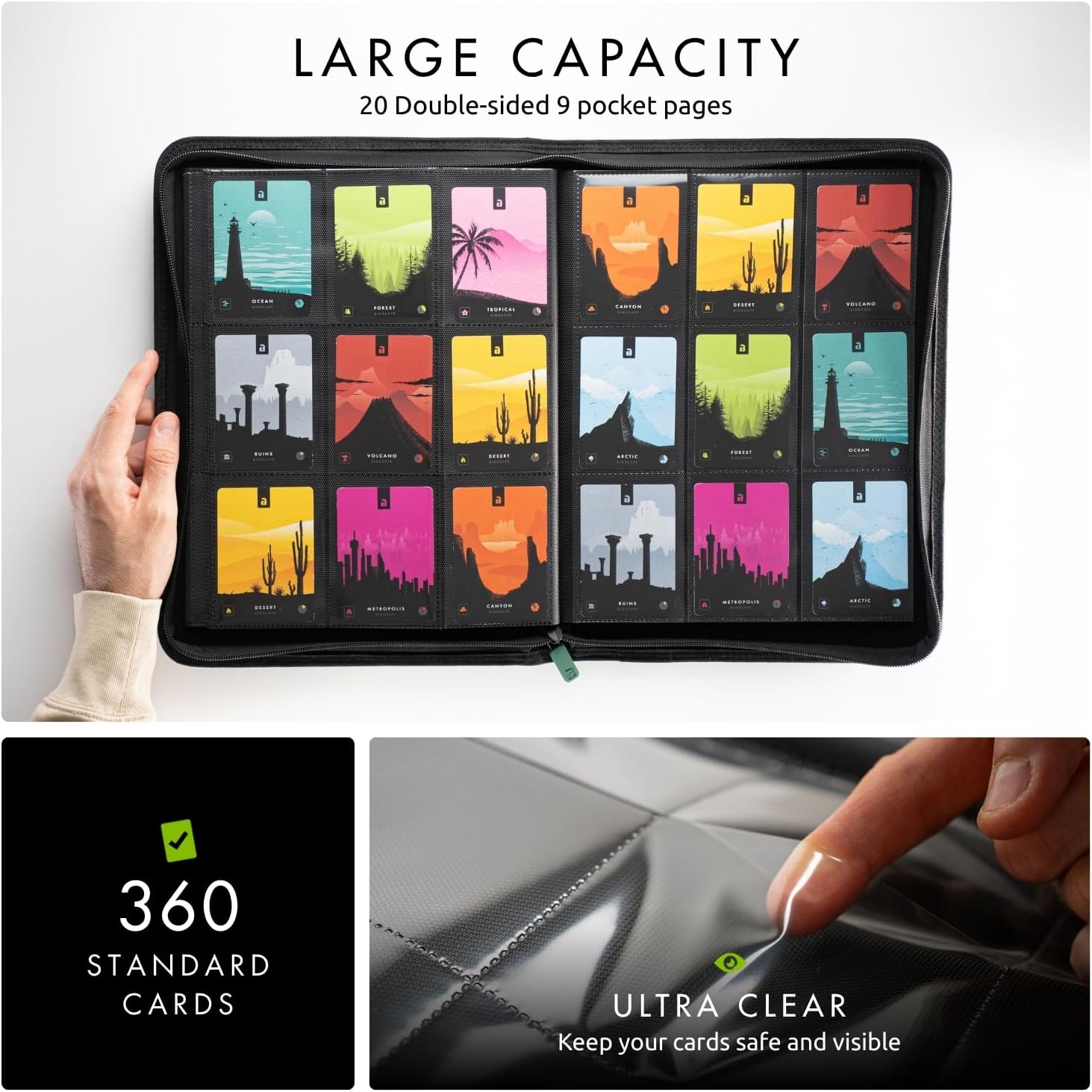 Vault X 9 Pocket Trading Card Zip Binder - Premium Exo-Tec Material, Holds 360 Cards | Green