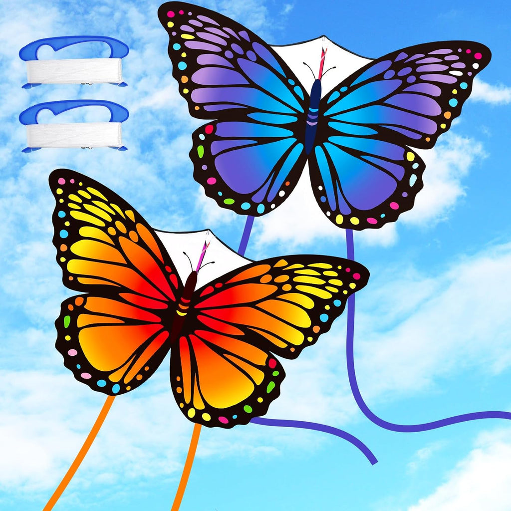 Silipull Butterfly Kites - Large 55 x 28 Inch Colorful Kites with 328ft String for Adults & Beginners | Purple & Orange