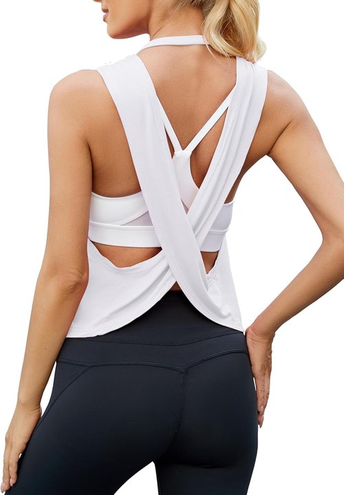 Mippo Workout Tops - Women's Open Back Cropped Yoga Tank | Stylish Athletic Gym Wear