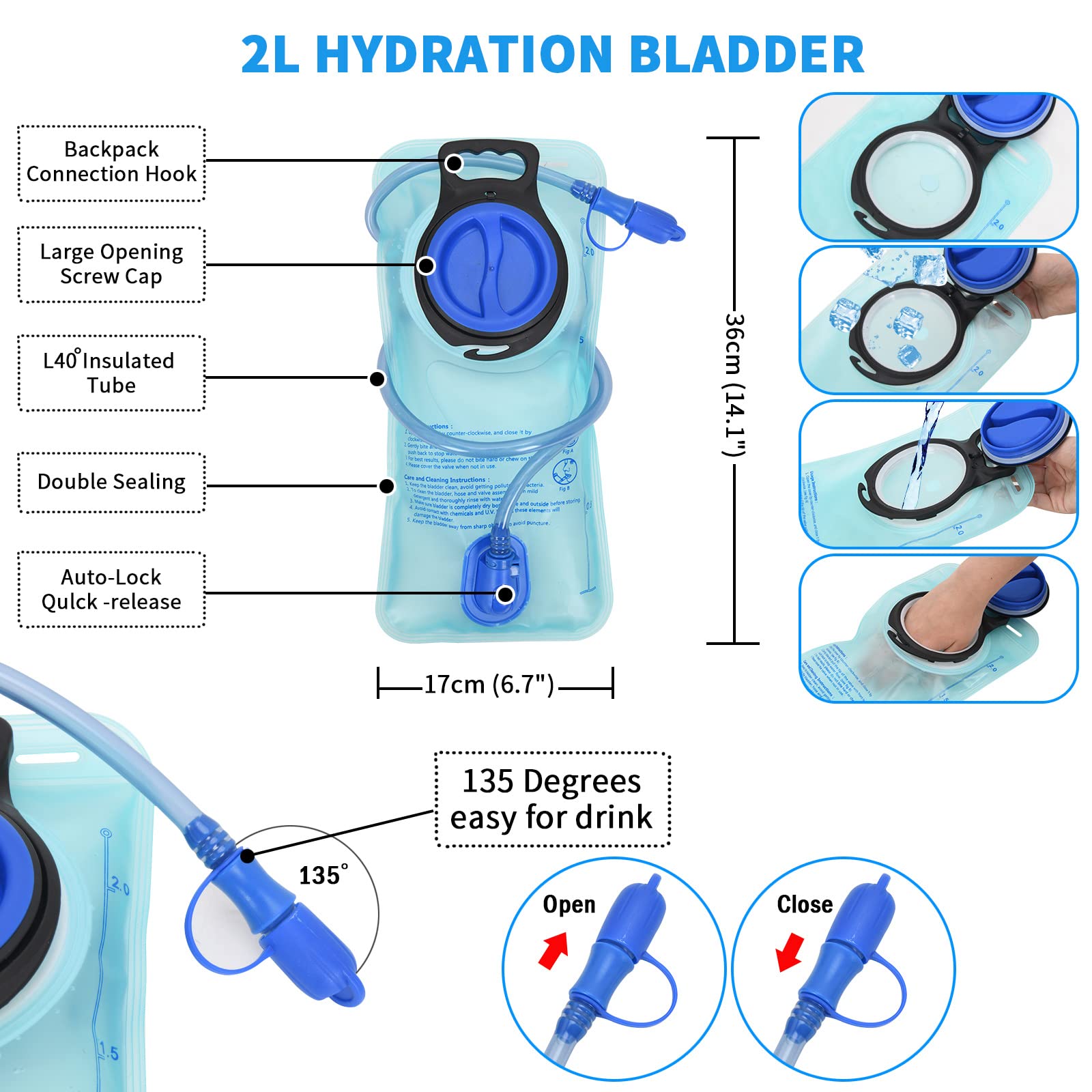 Roptat Hydration Backpack Pack with 2L Hydration Bladder - Lightweight Water Backpack Water Pouch for Women Men Running Riding Biking Music Festival