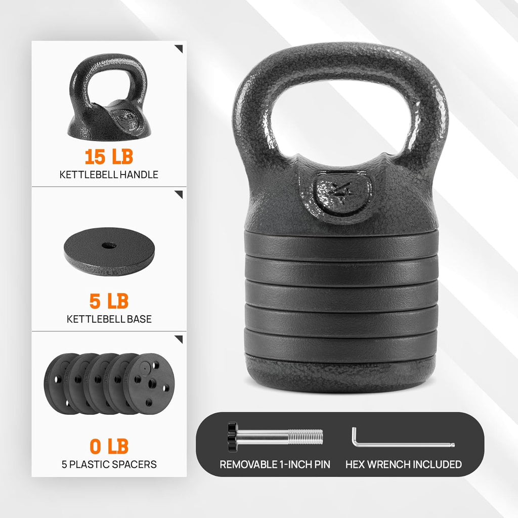 Yes4All Adjustable Kettlebell Set - 20-40 LB Solid Cast Iron for Home Gym Strength Training | Black