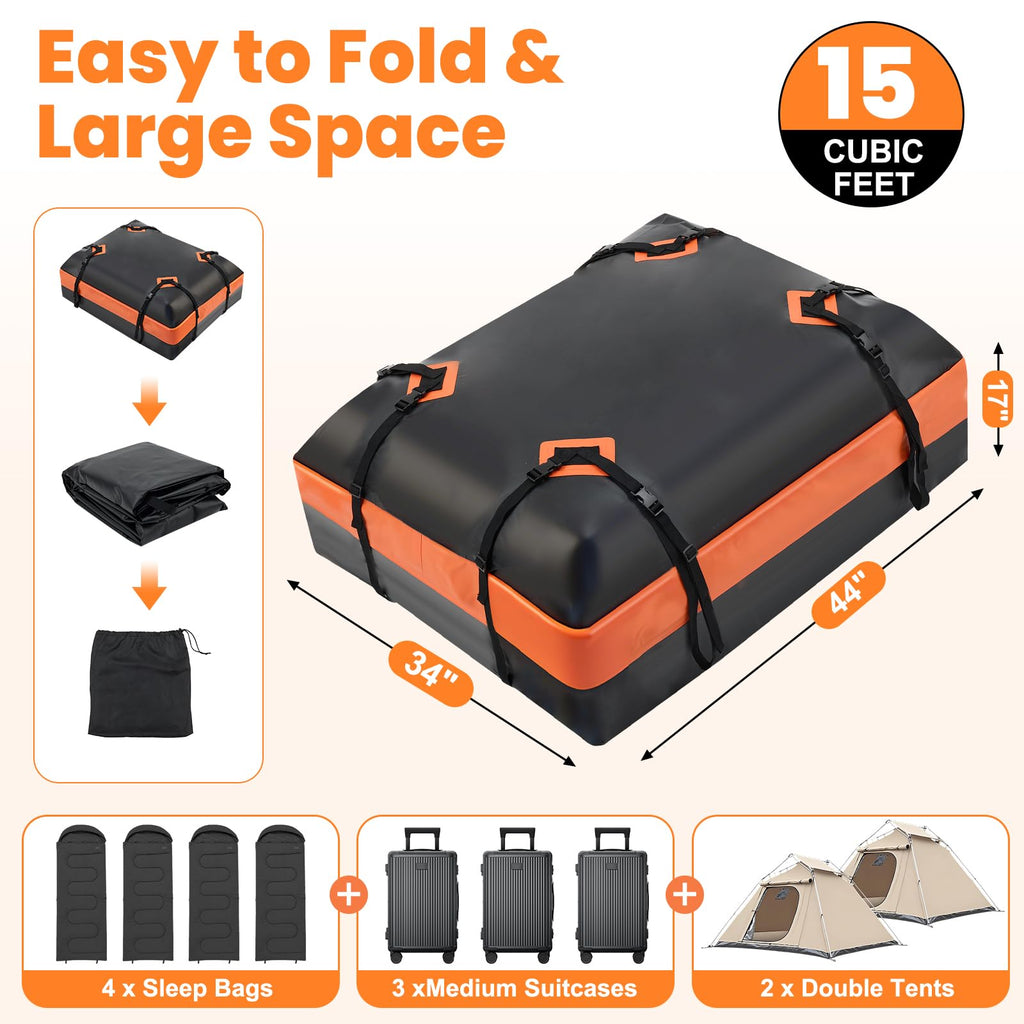DUMOS Car Rooftop Cargo Carrier 15 Cubic Feet, Car Roof Waterproof PVC Bag