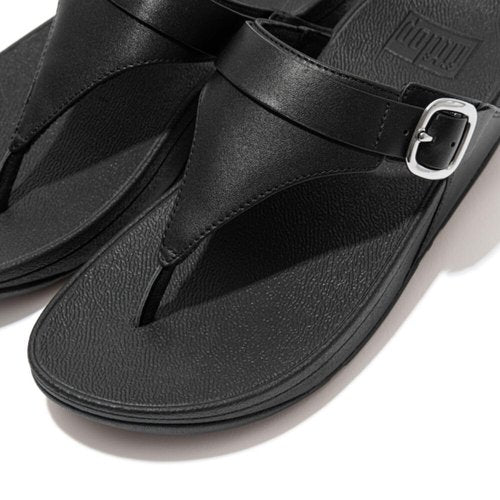 FitFlop Womens Lulu Arch Support Adjustable Leather Toe Post Sandals for Women - Fashion Slip on Flip Flop Footwear for Walking, Comfortable Non Slip Platform Sandal, All Black, 7.5
