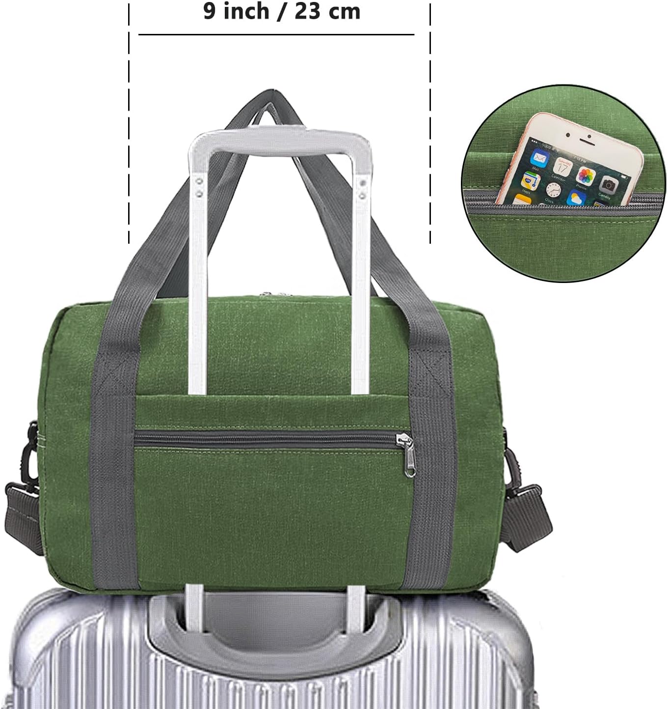 Skiennix 15-Inch Small Carry-On Bag - Foldable Travel Duffle for Airplanes | Underseat Gym Bag (20L, Green)