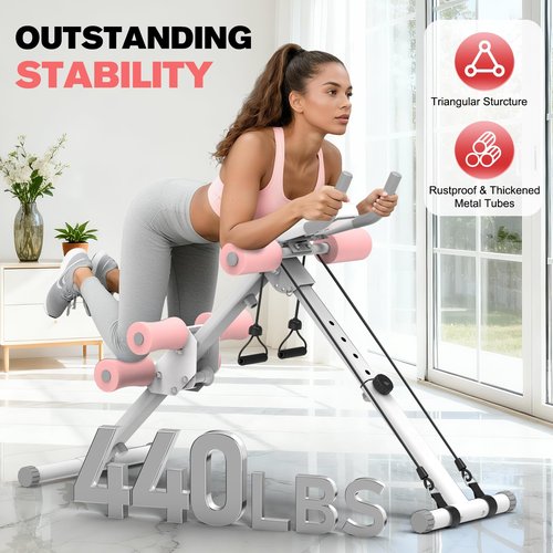 DERACY Ab Workout Machine Adjustable Ab Trainer Abdominal Trainer for Home Gym Foldable Ab Crunch Machine for Core 440 LBS (White)