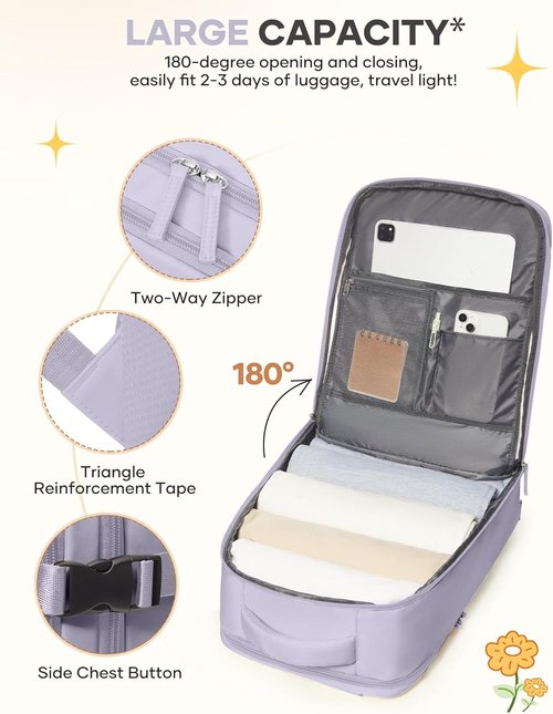 Coofay Large Carry-On Backpack - Airline Approved Waterproof Travel Bag for Women | Purple Casual Daypack