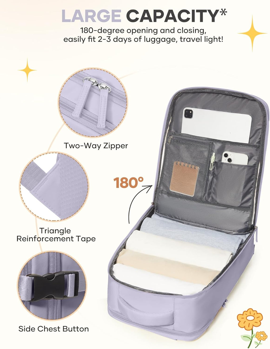 Skiennix Carry-On Backpack | Waterproof Travel Backpack for Women - Airline Approved, Purple
