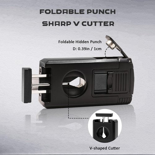 VloEssic 5-in-1 Dual Jet Flame Butane Torch Lighter Built-in V Cutter, Punch, Holder, Draw Enhancer Tool, Windproof Refillable Butane Lighter Gift for Men, Cool Lighters for Candle, Outdoor (No Gas)
