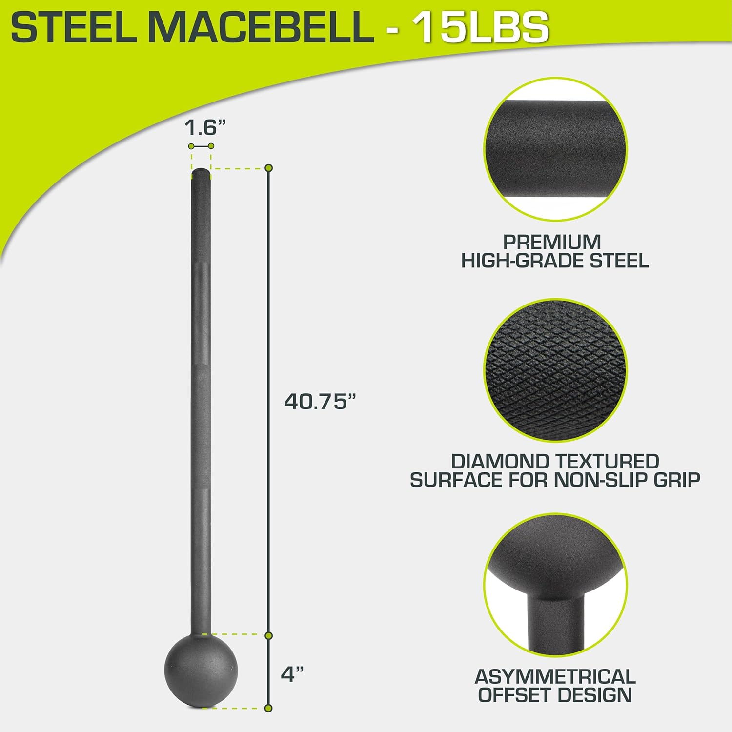 ProsourceFit Steel Macebell - Heavy Duty Workout Mace with Non-Slip Grip for Strength & Core Training
