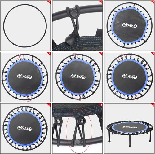 Newan Silent Mini Trampoline - 40"-48" Bungee Rebounder for Cardio Workouts | Max Weight 330lbs