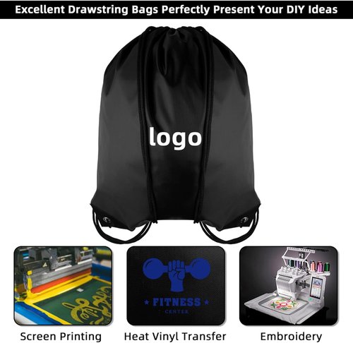 GoodtoU Nylon Backpacks - Durable Drawstring Bags for Sports & Travel | Black, 128 Pieces