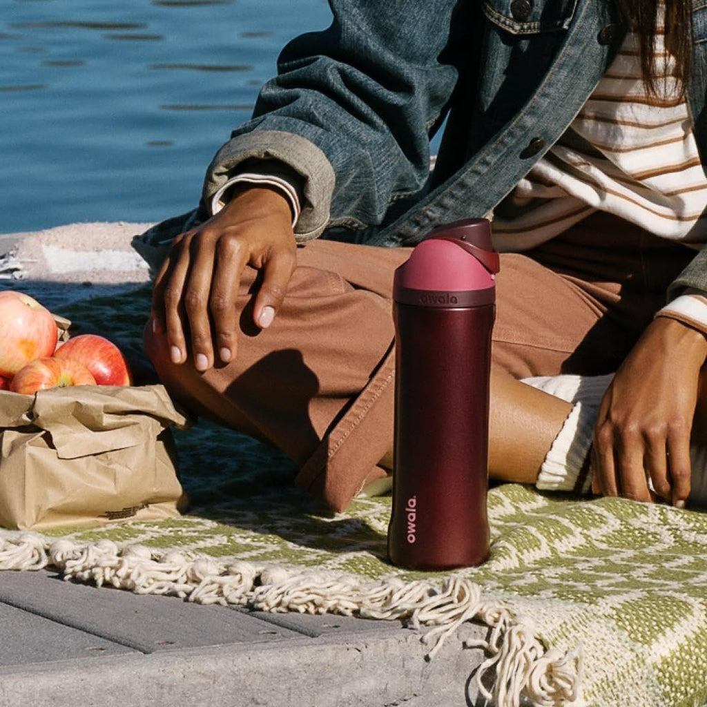 Owala FreeSip Insulated Stainless Steel Water Bottle - BPA-Free, 24 Oz, Black Cherry | Ideal for Travel