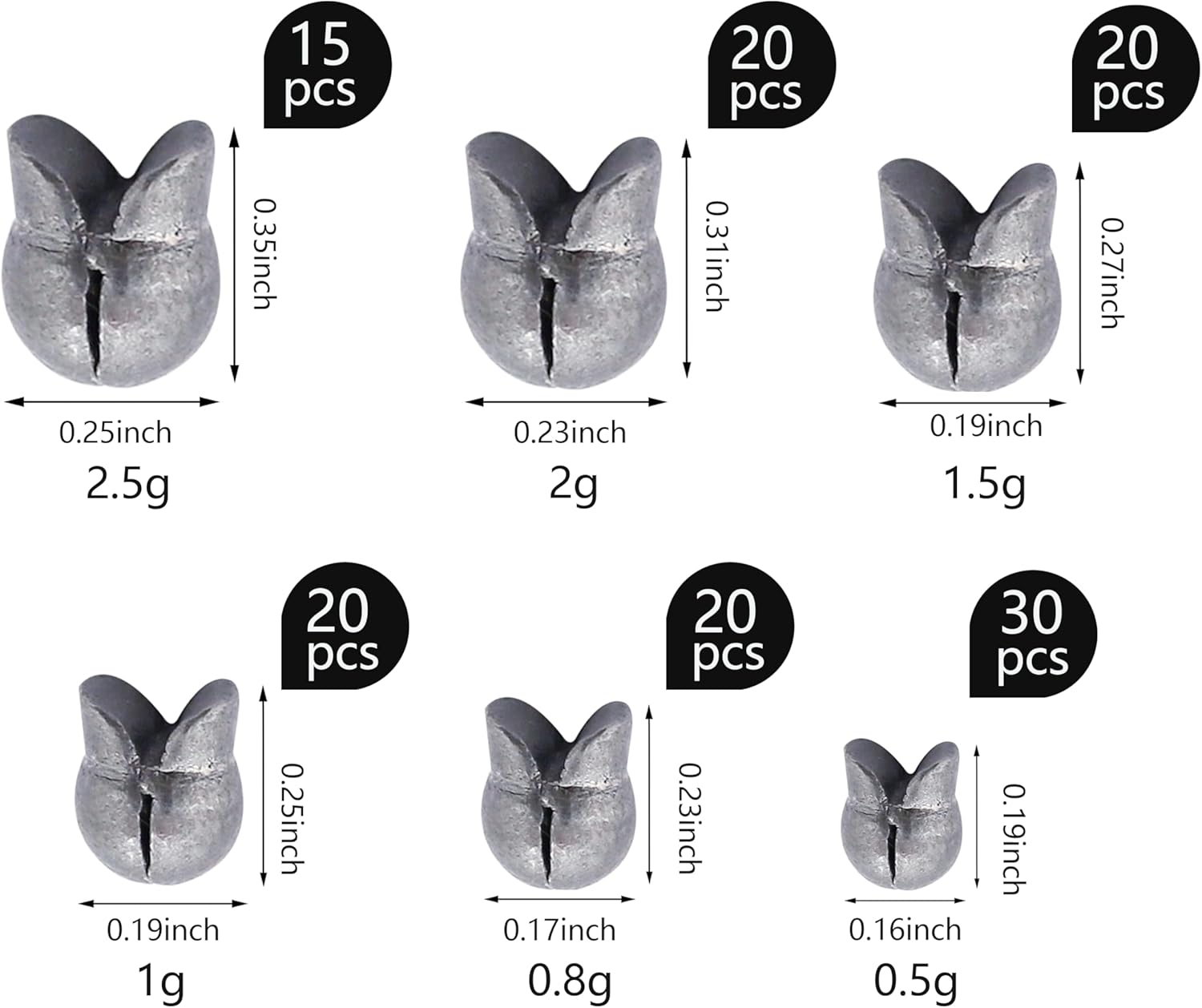 Split Shot Fishing Weights - Round Removable Sinkers for Fly & Bass Fishing | 6 Sizes Available