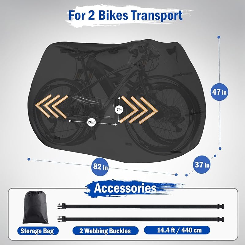 2 Bike Transport Cover for Rack - 840D Waterproof Heavy Duty Bicycle Cover with Windproof Straps (Variation: Bicycle Cover for Transport (2 Bike))