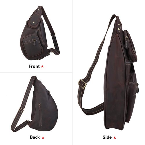 Polare Full Grain Leather Cross Body Sling Bag Chest Bag Backpack Outdoor Camping Tactical Daypack Dark Brown(updated Version)