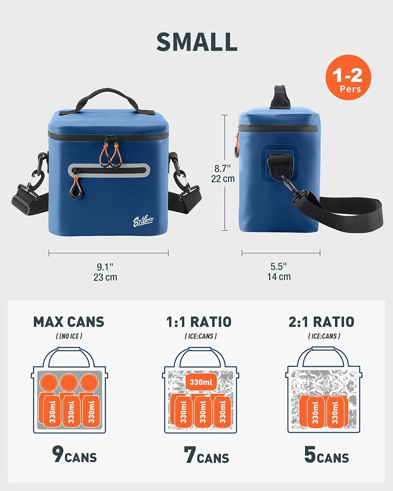 Blue Small 7-Can Soft Cooler Bag - Insulated Waterproof Lunch Box