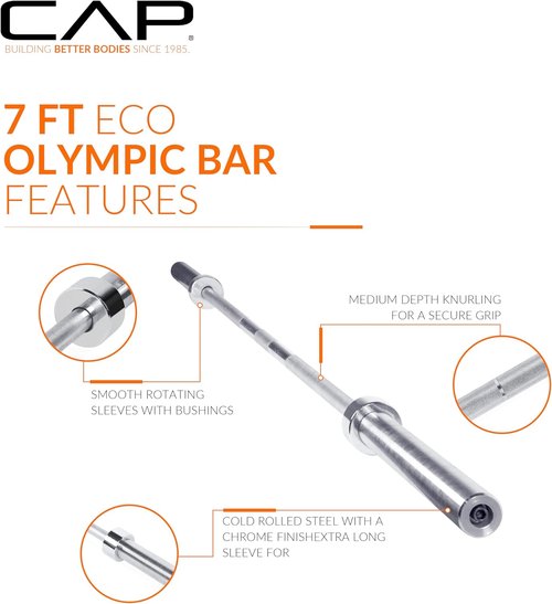 CAP Barbell 7 Ft Olympic Barbell - Durable 2-Inch Weightlifting Bar | Multiple Options Available