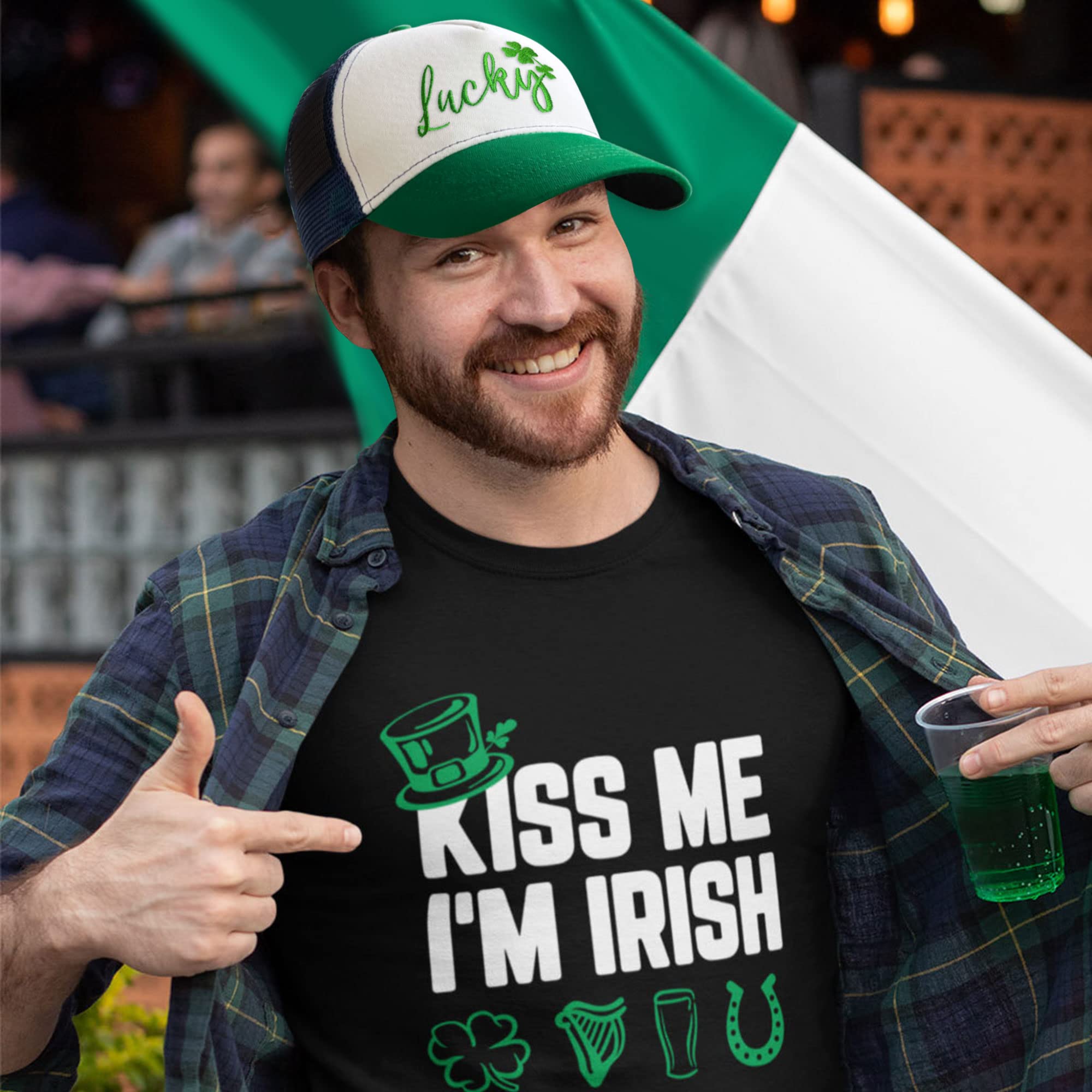 St Patricks Day Embroidered Trucker Hat for Men, Luck Adjustable Washable Green Shamrock Baseball Cap