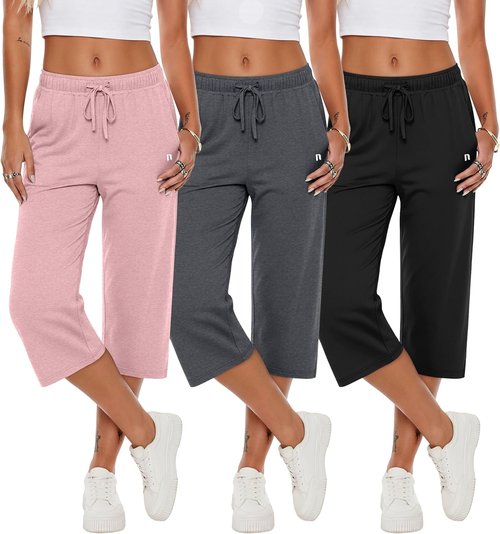 Neer Women's Capri Pants - Wide Leg Casual Sweatpants with Pockets | 3 Pack, Loose Fit Yoga Capris