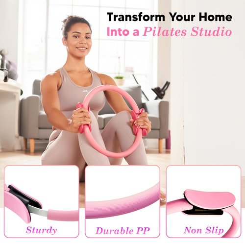 RENVID Pilates Ball and Ring Set for Women - 14-Piece At Home Pilates Kit with 12-Inch Magic Circle, 5 Resistance Bands, Home Workout Equipment for Full Body Training