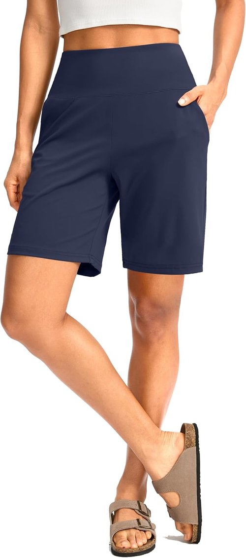 G Gradual Women's Bermuda Shorts - High Waisted 9" Knee Length with Pockets for Athletic Workouts