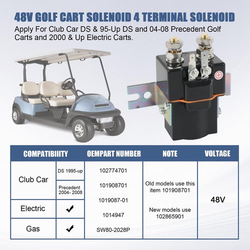 48V Golf Cart Solenoid 4 Terminal Solenoid Coil Compatible with Club Car 95-Up DS For 04-Up Precedent Golf Carts 101908701 102774701 5722