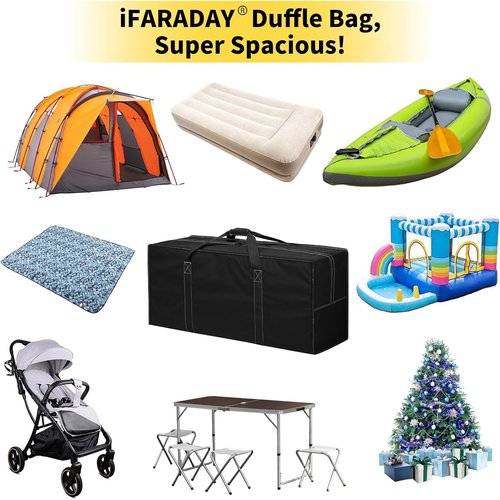 iFARADAY 155L Oversized Duffle Bag - 42” Heavy Duty Water Resistant Travel Bag for Camping & Storage | Black