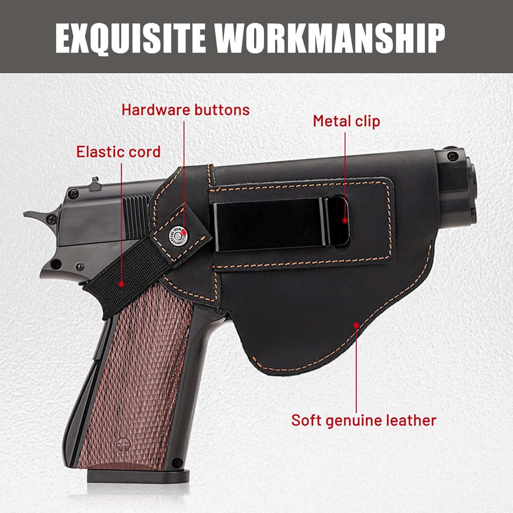 Skiennix Leather Universal Pistol Holster - IWB/OWB Concealed Gun Holster for Glock, Taurus, Sig, Springfield | Fits Most 9mm Pistols