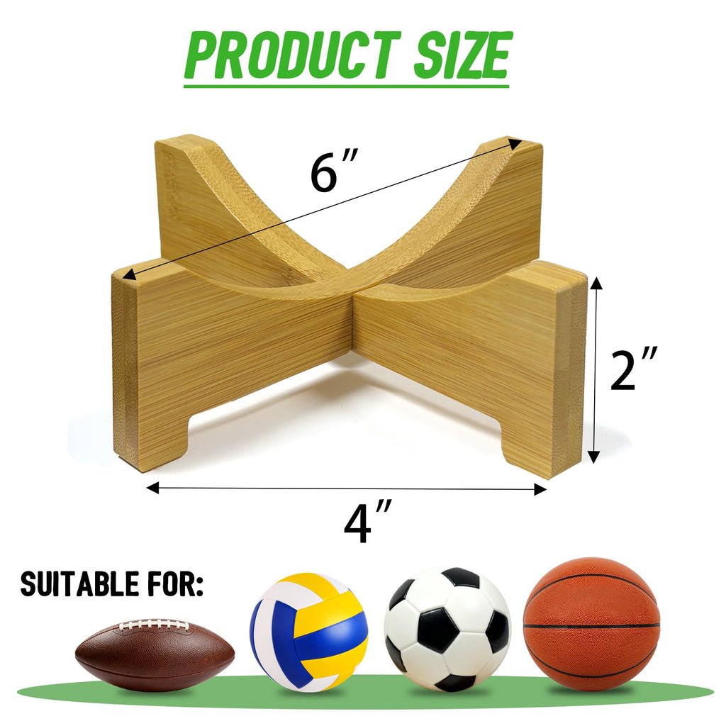 HILELIFE Football Display Stand – Natural Wood Ball Stand for Footballs, Basketballs, Soccer Balls, Memorabilia & Sports Collectibles, Bamboo Ball Holder for Desk Shelf
