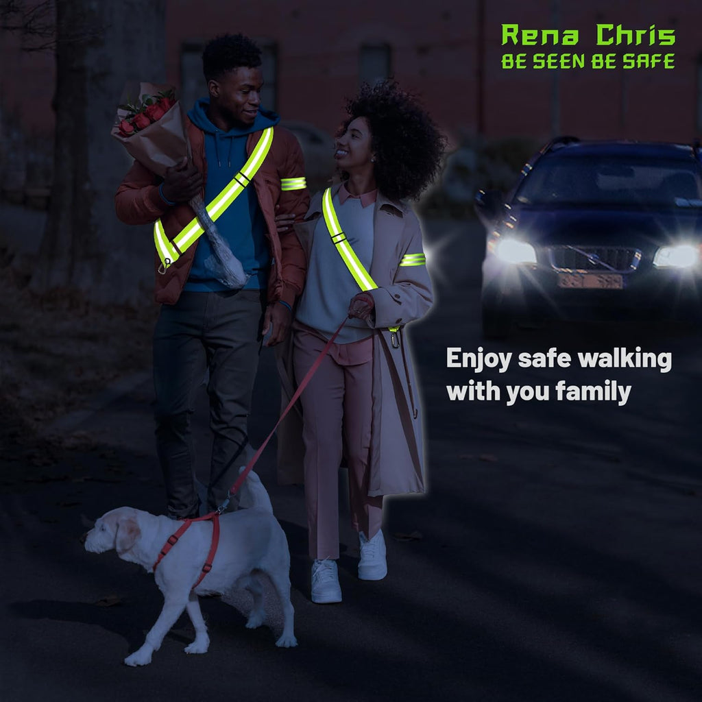 Rena Chris Reflective Running Gear - High Visibility Safety Belt & Armband for Night Jogging | Women’s Reflective Sash