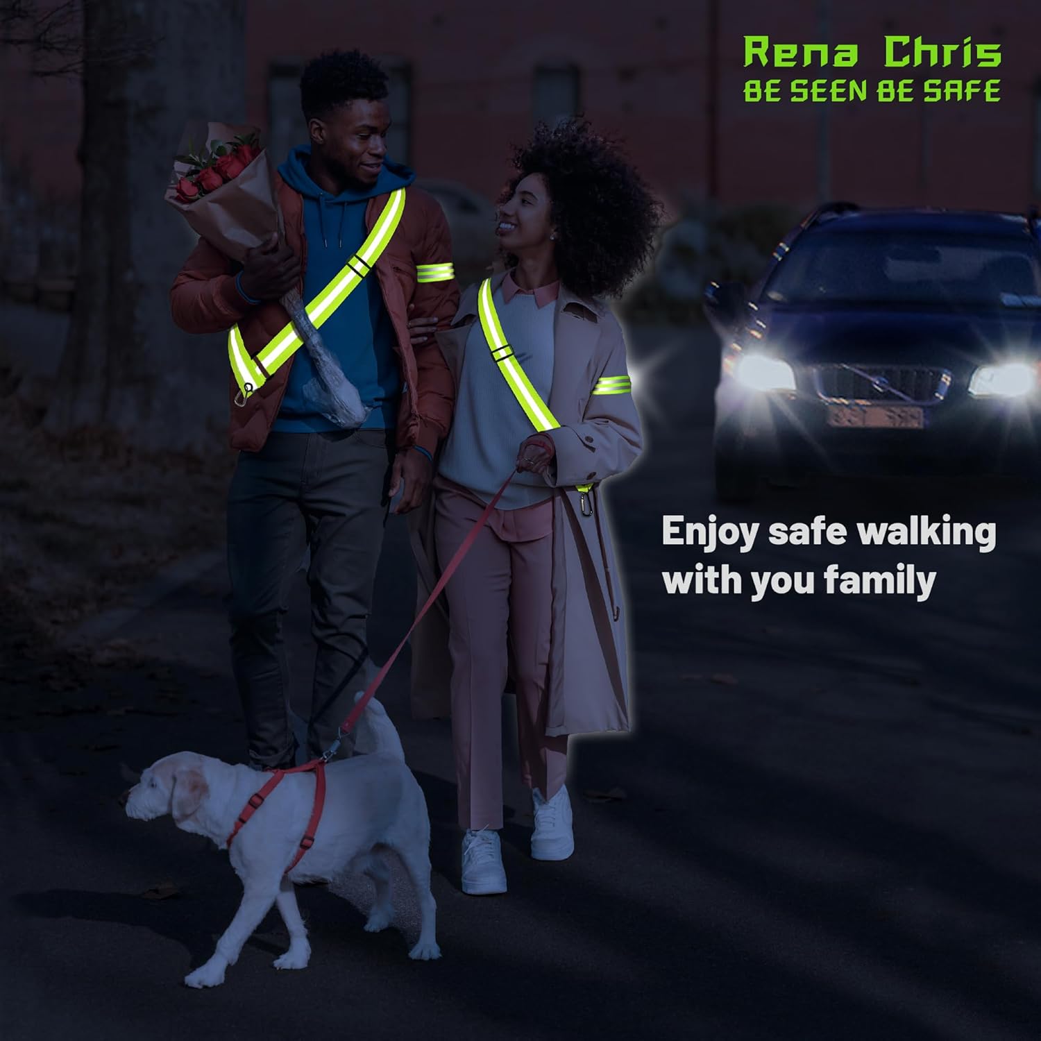 Rena Chris Reflective Running Gear - High Visibility Safety Belt & Armband for Night Jogging | Women’s Reflective Sash