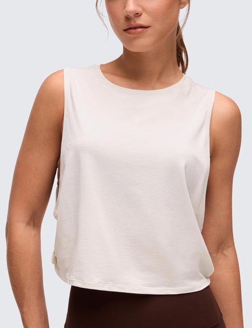 CRZ YOGA Pima Cotton Tank Top for Women - Loose Sleeveless Workout Shirt | Athletic Gym Crop Top
