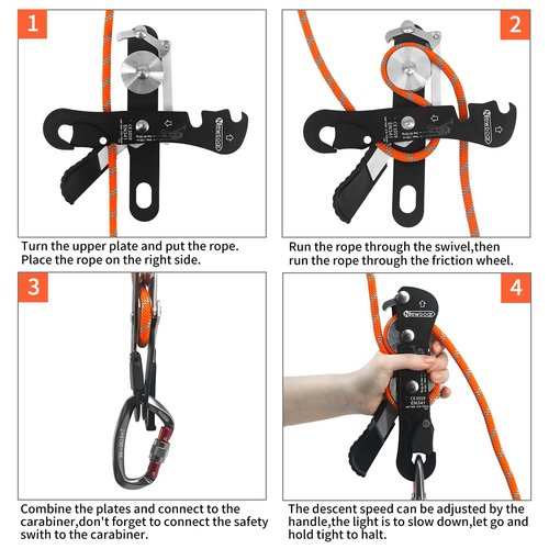 NewDoar Climbing Stop Descender Rappelling Belay for Ropes 10-12mm The Novices for Rescue & Arborist CE Certification(Black)
