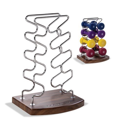 Marcy 4-Tier Wire Frame Minimalist Dumbbell Rack with Wooden Base DBR-8703