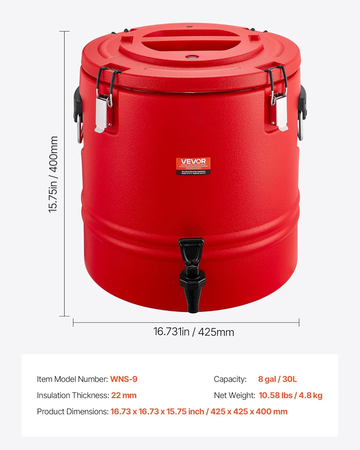 VEVOR Insulated Beverage Dispenser - 8 Gal Thermal Hot & Cold Drink Server with Spigot | Food-Grade 304 Stainless Steel