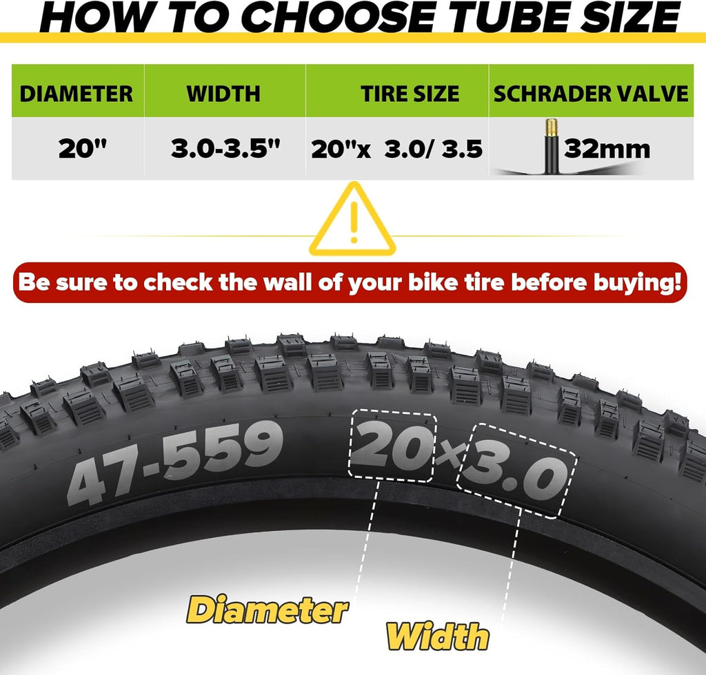 Skiennix Fat Tire Bike Inner Tubes - 20/26 X 3.0/3.5 with 32mm AV Schrader Valve & Tire Levers | 2/4 Pack